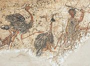 A man kills Red-Necked ostriches in a 2nd-century Roman mosaic at Zliten on the Libyan coast.