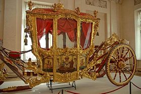 The coronation coach of Catherine the Great as exhibited in the Hermitage Museum, Saint Petersburg