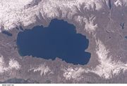 Lake Tahoe from space (north is to the right)