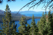 Fallen Leaf Lake and Lake Tahoe in background from Angora Ridge Rd. to the Angora Lakes Resort