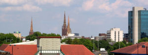 Coventry's skyline (view from the footbridge over the railway by Central 6 shopping centre)