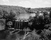 A timber crib dam in Michigan, photographed in 1978.