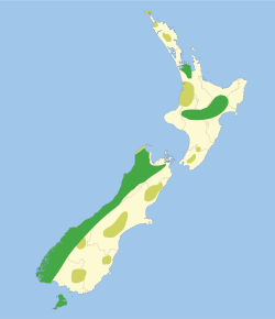          Maximum distribution since 1840          Fossil evidence   Historic distribution of the Kakapo.