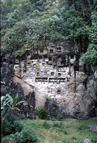 A Torajan tomb in a high rocky cliff is one of the tourist attractions in Tana Toraja.