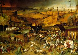 The Triumph of Death (c. 1562) by Pieter Brueghel the Elder reflects the increasingly harsh treatment the  Seventeen Provinces received in the 16th century