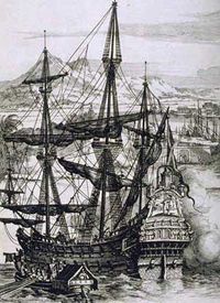 A Spanish galleon, the symbol of Spain's maritime empire.