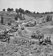 Canadian forces in Italy advancing from the Gustav Line to the Hitler Line.