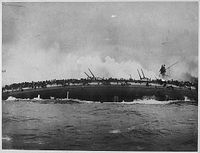 The German Cruiser SMS Blücher sinks in the Battle of Dogger Bank on 25 January 1915.