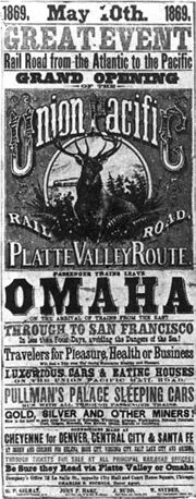 The official poster announcing the Pacific Railroad's grand opening.