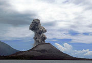 The volcanic activity of Krakatau.