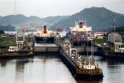 Two Panamax in the Miraflores Locks on the Panama Canal