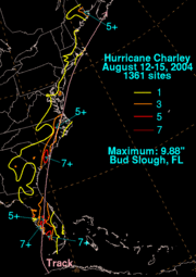 Storm total rainfall from Charley