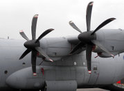 The propellers of an RAF Hercules C.4 in feather position