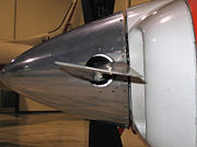 A propeller blade in feathered position