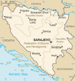 Map of Bosnia and Herzegovina.