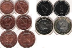 Legal tender coins from Bosnia-Herzegovina. (Missing: 5KM Coin)