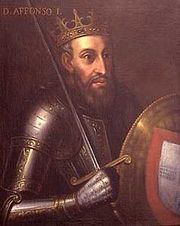 Afonso I of Portugal in a non-contemporary portrait. Note the anachronistic plate armor.
