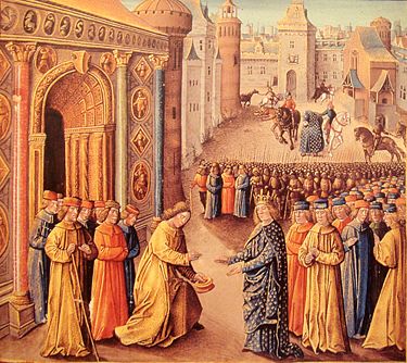 Raymond of Poitiers welcoming Louis VII in Antioch.