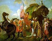 Robert Clive, 1st Baron Clive with Mir Jafar after the Battle of Plassey