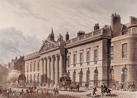 The expanded East India House, Leadenhall Street, London, as rebuilt 1799-1800, Richard Jupp, architect (as seen c. 1817; demolished in 1929)