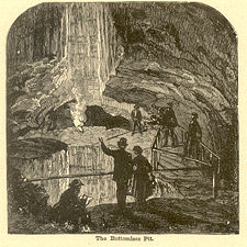 The Bottomless Pit in Mammoth Cave - Woodcut dated 1887 (From the Nuno Carvalho de Sousa Private Collections - Lisbon)