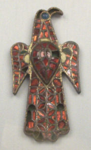 6th century bronze eagle-shaped Visigothic cloisonné fibula from Guadalajara, Spain.