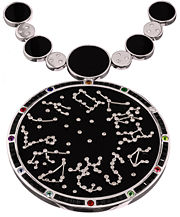 Reversible pendant mimics the constellations representing a star map of the zodiac signs.