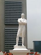 Statue of Thomas Stamford Raffles by Thomas Woolner, erected at the location where he first landed at Singapore. He is recognized as the founder of modern Singapore.