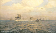 Artist's impression of HMAS Australia leading the 2nd Battle Cruiser Squadron during the surrender of the German High Seas Fleet