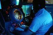 AN/SPS-67 radar operator aboard USS Missouri.