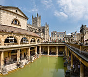 The Great Bath at the Roman Baths, in Bath, one of the world's first health tourism sites.