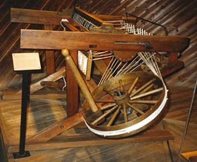 Model of the spinning jenny in a museum in Wuppertal, Germany. The spinning jenny was one of the innovations that started the revolution