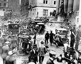 September 16, 1920: a bomb exploded in front of the headquarters of J.P. Morgan Inc. at 23 Wall Street, killing 38 and injuring 300 people.