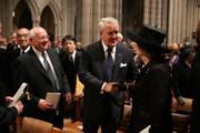 Gorbachev (left) with former Canadian Prime  Minister Brian Mulroney and former British Prime Minister Margaret Thatcher at the funeral of Ronald Reagan, June 11, 2004
