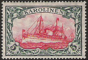 A postage stamp from the Carolines, dating back to the time when the islands were ruled by the German Empire. The new Weltpolitik of Kaiser Wilhelm II led to frictions with other imperialist powers.