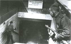 Soviet Soldiers storming the Berlin metro 1945.