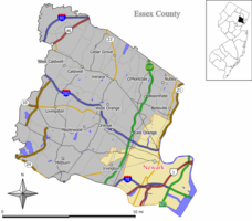 Map of Newark in Essex County
