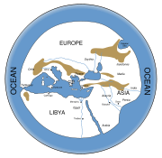 World view at the time of Alexander: reconstruction of Hecataeus' ancient world map, 5th century BC.