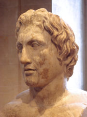 Bust of Alexander (Roman copy of a 330 BCE statue by Lysippus, Louvre Museum). According to Diodorus, the Alexander sculptures by Lysippus were the most faithful.