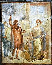 A mural in Pompeii, depicting the marriage of Alexander to Barsine (Stateira) in 324 BC. The couple are apparently dressed as Ares and Aphrodite.