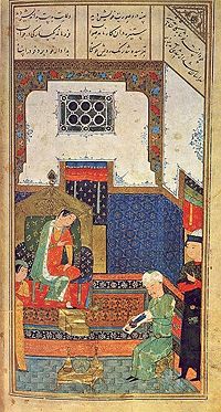 15th cent. Persian miniature painting from Herat depicting Iskander, the Persian name for Alexander the Great