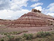 Outcrop of the Brushy Basin Member of the Morrison Formation, west of Green River, Utah, on the Colorado Plateau.