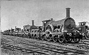 Great Western Railway broad gauge steam locomotives awaiting scrapping after the broad gauge was abolished in 1892.