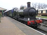 GWR 4-4-0 Dukedog Earl of Berkeley at Horsted Keynes on the Bluebell Railway