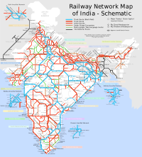 A schematic map of the Indian Railway network