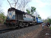 A diesel locomotive of Indian Railways powering Sangamitra Express, that runs between Bangalore and Patna