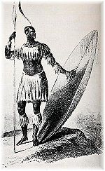 Shaka Zulu in traditional Zulu military garb.