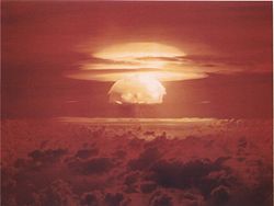 Mushroom cloud from the largest nuclear test the United States ever conducted, Castle Bravo.