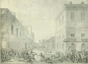 Fighting at Miodowa Street on Krakowskie Przedmieście, sketch by Jan Piotr Norblin.