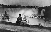 Man and woman on Canadian side of Niagara Falls, circa 1858